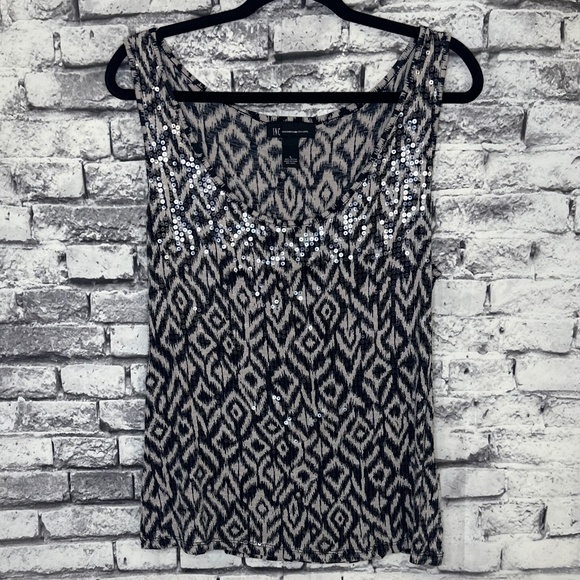 INC International Concepts Black and Tan Sequin Pattern Tank Size L - Picture 2 of 5